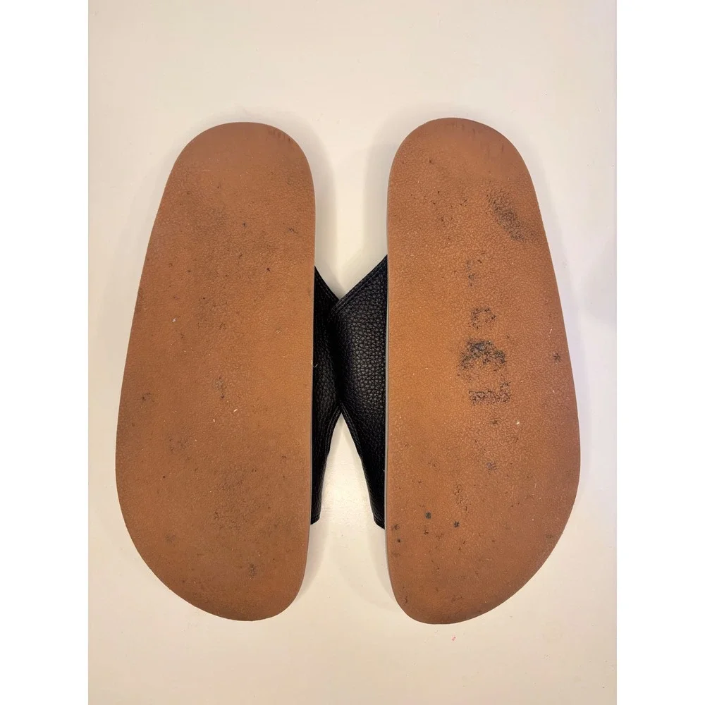 Oasis Society Black Pebbled Double Strap‎ Slide Sandals Comfort 8.5